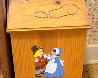 vintage wooden potato and onion storage bin (often called a tater bin) styled with country-folk or primitive farmhouse decor