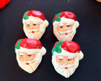 vintage mid-century style ceramic Santa head napkin rings