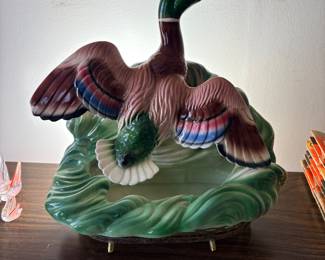 vintage 1950s Maddux of California ceramic Mallard Duck TV lamp and planter