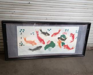 Lot 209 Chinese Feng Shui painting featuring 9 Koi fish