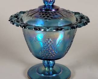 Lot 530 Vintage iridescent blue carnival glass pedestal