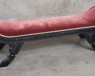071 Lot 29 Vintage carved wood ebonized bench