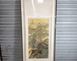 112 Lot 211 Signed Chinese watercolor landscape scroll in acrylic frame