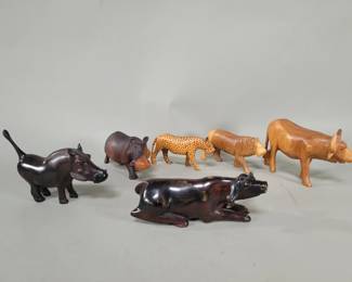Lot 301 Group of carved wood animal figures