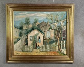 055 Lot 505 Signed impressionistic village oil painting on canvas