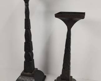 Lot 351h Vintage Gothic style cast metal candleholders