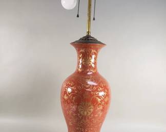 146 Lot 157 Vintage Chinese coralred porcelain vase table lamp