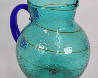Lot 349h Vintage blue glass swirl pitcher