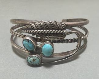 Lot 109 Silver and turqoise cuff bracelet