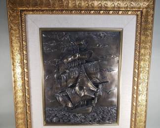 Lot 229 Vintage brass tone composite repousse wall plaque