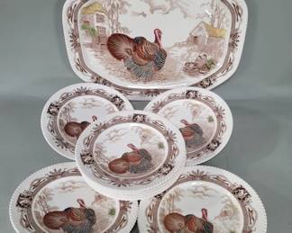 078 Lot 334 Twelve Johnson Brothers Barnyard King dinner plates and tray