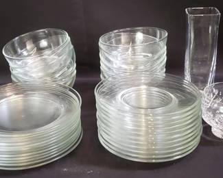 Lot 602 Group of glass plates, bowls and vase