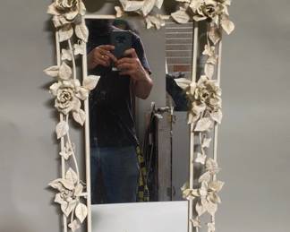 154 Lot 227 Vintage Hollywood Regencystyle floral wroughtiron mirror
