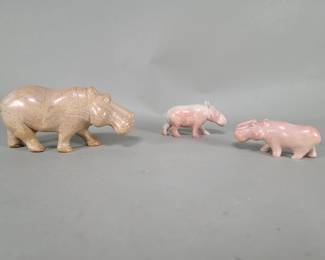 Lot 137 3 stone carved hippopotamuses