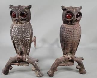 075 Lot 224 Antique owl cast iron andirons