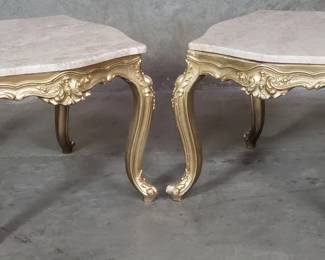 094 Lot 35 Pair of Louis XVstyle gilt wood end tables with marble tops