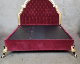 037 Lot 370 Frenchstyle red velvet kingsize bed with gilt wood headboard