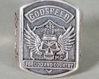 Lot 510 Sterling silver GODSPEED motorcycle club ring