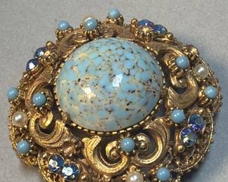 Lot 64 Victorian Florenza turquoise and gold tone brooch