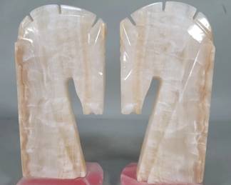 Lot 338 Pair of vintage carved onyx horse head bookends