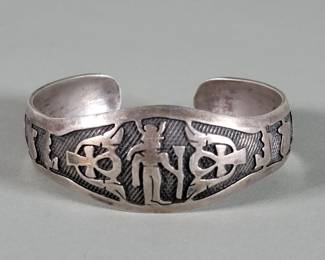 Lot 527 Egyptian style silver cuff bracelet