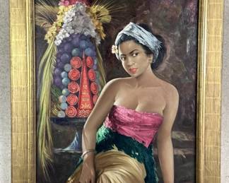 092 Lot 515 Oil painting after Hasim Wanita Bali