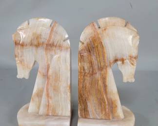 Lot 340 Pair of vintage carved horse head bookends