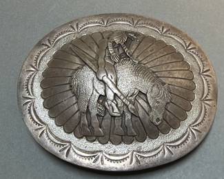 142 Lot 95 Vintage G. Perry Native Americanstyle sterling silver belt buckle