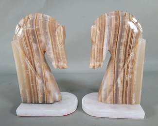 Lot 337 Pair of vintage carved onyx horse head bookends