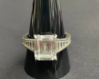 Lot 525h Sterling silver emerald cut CZ ring with b