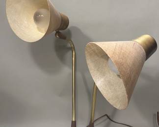 072 Lot 75 Midcentury doublearm brass table lamp with fiberglass shades