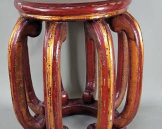 Lot 488 Vintage Chinese style wood drum stoolplant stand