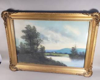 114 Lot 233 Signed antique pastel landscape scene