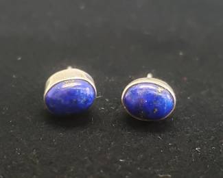 Lot 380 Pair of sterling silver and lapis lazuli earrings