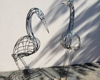 Lot 430 Pair of vintage metal wire flamingo sculptures