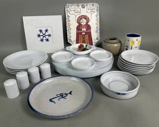 Lot 608 Group of porcelain and ceramic plates, vase,