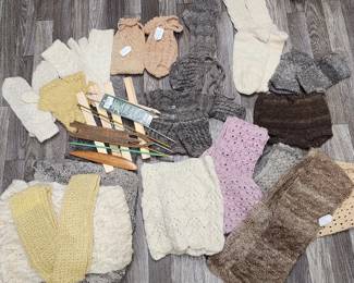 Lot 352h Handmade crocheted gloves, scarves, baby clothes