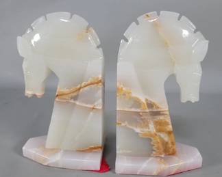 Lot 339 Pair of vintage carved onyx horse head bookends