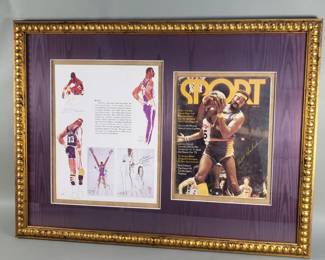 074 Lot 217 Wilt Chamberlain signed sports magazine and illustration display