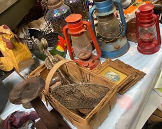 Antique oil lanterns, and decor
