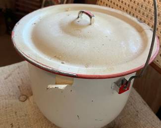 Vintage enamelware hanging pot with lid