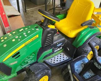 John Deere tractor toy with pull-behind cart