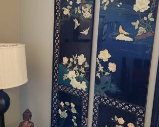 Outstanding black lacquered Asian panels with mother of pearl inlay. They are absolutely stunning!