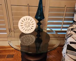 Ethan Allen accordion glass top side table