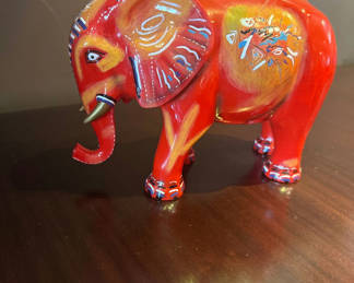 Lot 66: Art in the City Hand-Painted Red Elephant Figurine