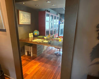 Lot 8: Dark metal-framed floor mirror
