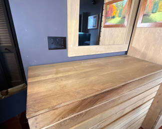 Lot 106: Wood Slat Dresser With Framed Mirror