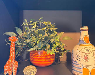 Lot 143: Decorative Ceramic Bottle Vase, Planter with Artificial Plant, and Animal Figurines