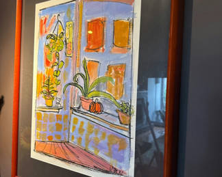 Lot 3: Kritz signed - Framed painting of a windowsill with plants