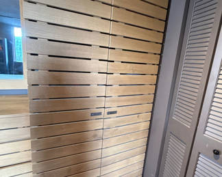 Lot 107: Wood Slat Double-Door Storage Cabinet